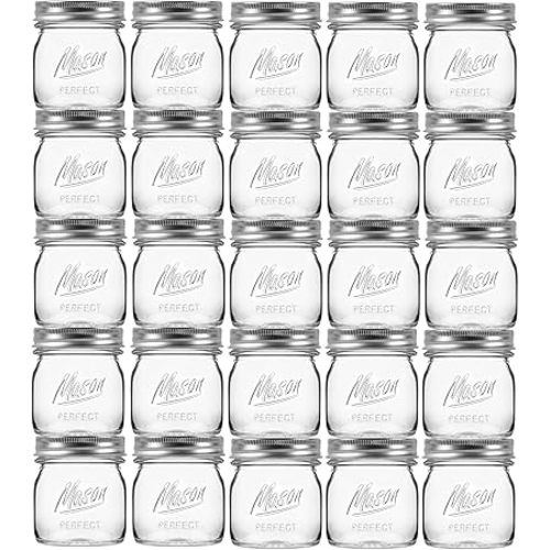 24 Pack 8 oz Mason Jars with Regular Lids - Mini Glass Clear Mason Jars, Small Half Pint Canning Jars with Airtight Lids for Jam, Honey, Baby Foods, Overnight Oats, Party Favors
