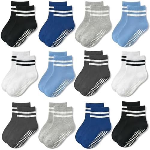 GRPSKCOS Baby Socks Non Slip 12 Pairs Toddler Anti Skid Socks for 0-7 Years Infants Little Kids Boys Girls