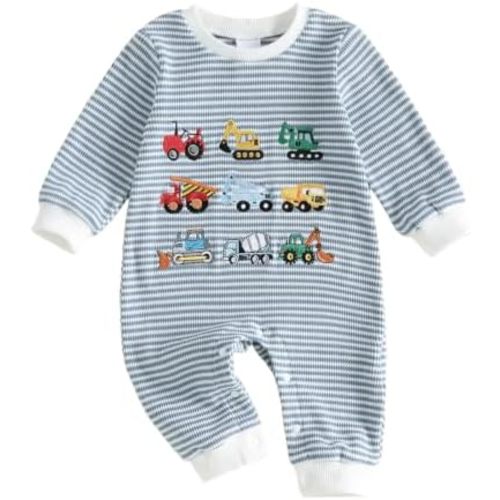 Sasaerucure Newborn Baby Boy Fall Outfit Firetruck Long Sleeve Jumpsuit
