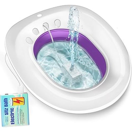 Electric Sitz Bath for Toilet Seat, Hemorrhoids and Postpartum Care - Yoni Steam Seat - Perineal Soaking, Collapsible, Wide Seat, Deeper Bowl - Use w/Sitz Bath Salt - Purple