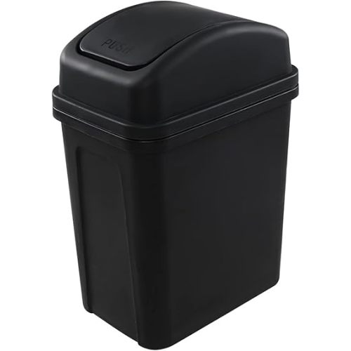 Trash Can, 5.5 Gallons, Plastic Garbage Can with Lid, Waste Basket, Trash Bin, Dog Proof for Office, Bathroom, Dorm, Outdoor, Bedroom, Living Room, Kitchen, Black