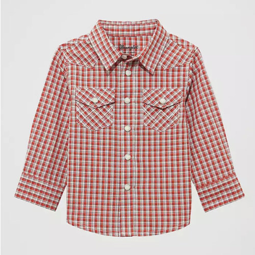 Little Boy's Long Sleeve Plaid Western Snap Shirt 12M | BOYS | Wrangler®