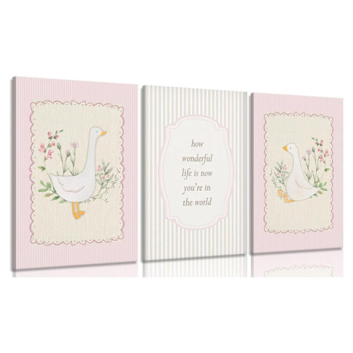 August Grove® Vintage Pink Silly Goose Canvas Wall Art Neutral Floral Print Painting Preppy Aesthetic Picture Inspirational Nursery Wall Decor Suitable For Children's Room Home Decoration 12X16in | Wayfair