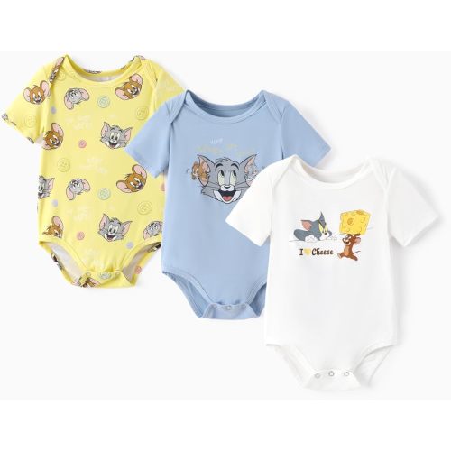 PATPAT Harry Potter Superman Baby Clothes with Bamboo Viscose Hedwig Owl Short Sleeves 3-Packs Bodysuit for Infant 0-18M