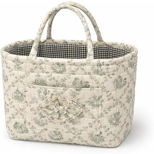 Car Storage Basket, Quilted Fabric Storage Baskets with Handles, Quilted Laundry Basket Boho Floral Print Organizer Bin, Foldable Car Basket for Home, Picnic, Office (G)