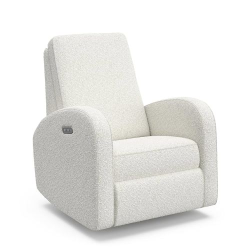 Storkcraft Santa Monica Power Recliner Swivel Glider (Ivory Boucle) – Effortless Electronic Power Recline, USB-A & USB-C Charger