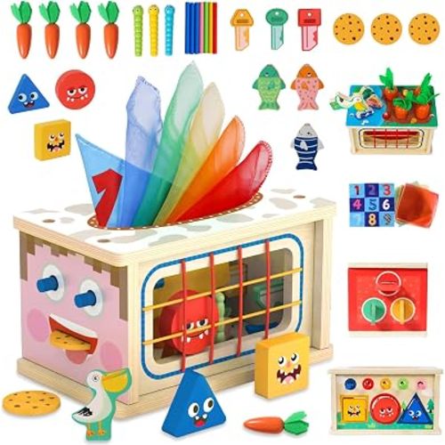 Ancaixin 8-in-1 Montessori Baby Tissue Box Toy for 12+Months, Activity Cube