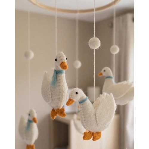 Felt Wool Nursery Mobile  | Baby Shower |  Goose Daisy Elephant Seahorse Crib Decor