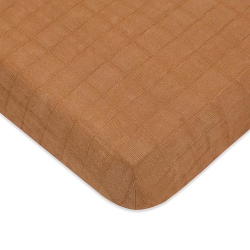 Babyletto 100% Organic Cotton Mini Crib Sheet, GOTS-Certified, Fitted 360°, Ultra-Soft and Breathable Muslin - Burnt Sienna