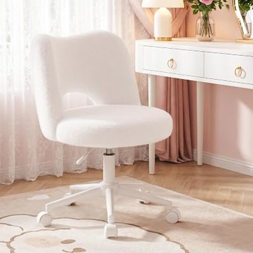 DurayLoly Vanity Chair with Open Back & Wheels White