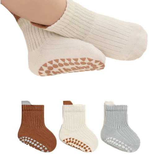 LYMAYTER 3 Pack ‌‌Baby Toddler Non-Slip Ankle Socks Cotton Grip Sole for Infants Kids Boys Girls Indoor Play‌