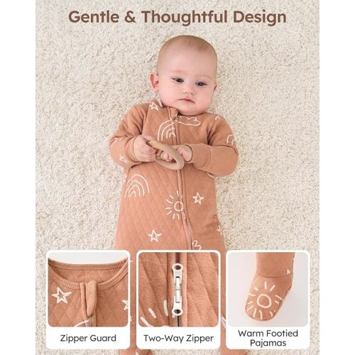 Yoofoss Baby Pajamas Organic Cotton Newborn Sleepers for 0-3 Months Boys Girls Clothes Footed PJs Footies Pajamas, Soft Warm