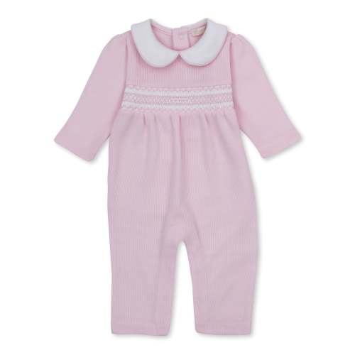 CLB Punto Ingles Pink Hand Smocked Playsuit