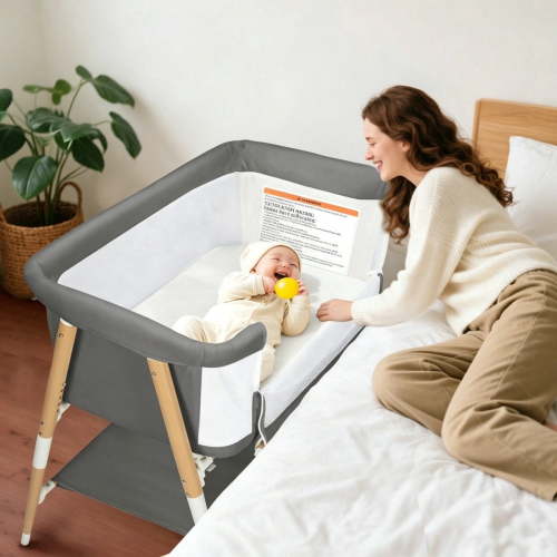 3 in 1 Bassinet for Baby & Newborn,Infant Bedside Sleeper Crib W/4 Wheels,Adjustable 5 Height,Mattress,Mosquito Net,Basket,Carry Bag,Grey