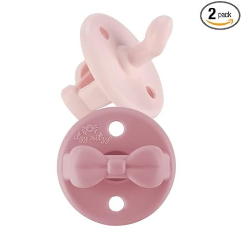 Itzy Ritzy Silicone Orthodontic Pacifiers - Itzy Soother Pacifiers with Collapsible Handle & Two Air Holes for Added Safety, Baby Pacifier For Ages 0-6 Months (Ballet Slipper & Primrose)