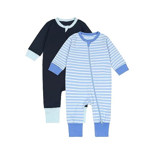 Teach Leanbh Toddler Baby Boys Girls 2-Pack Pajamas Cotton 2 Way Zipper Long Sleeve Footless Romper Sleep and Play