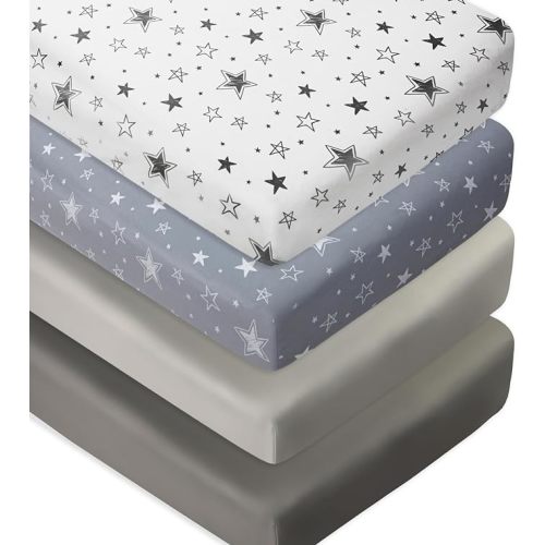 4 Pack Crib Sheets Star and Moon Neutral Unisex Baby Mattress Cover Fitted Crib Sheets Set for Baby Boys or Girls Star