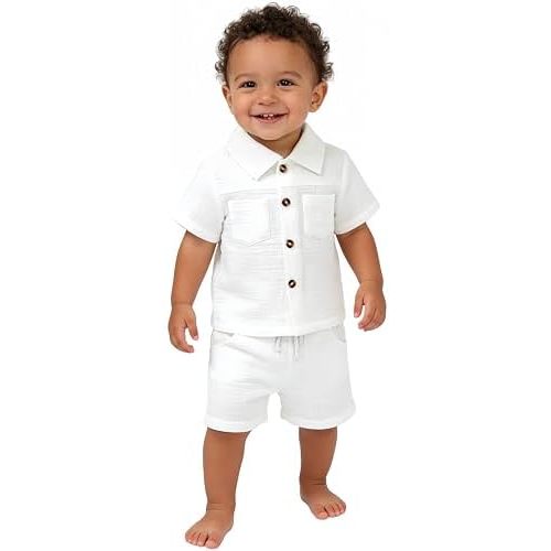Baby Boy Outfits Infant Toddler Boys Short Sleeve Button-down Shirt +Pocket Shorts Clothes Pure Cotton Summer