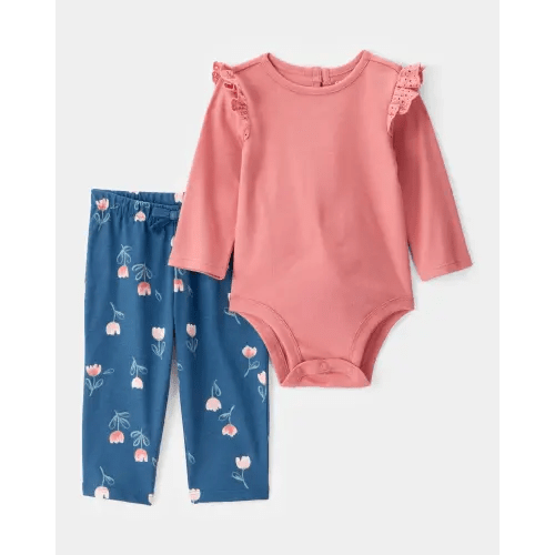 Baby Girl 2-Piece Long-Sleeve Floral Long-Sleeve Bodysuit Pant Set - Pink/Blue | Carter's
