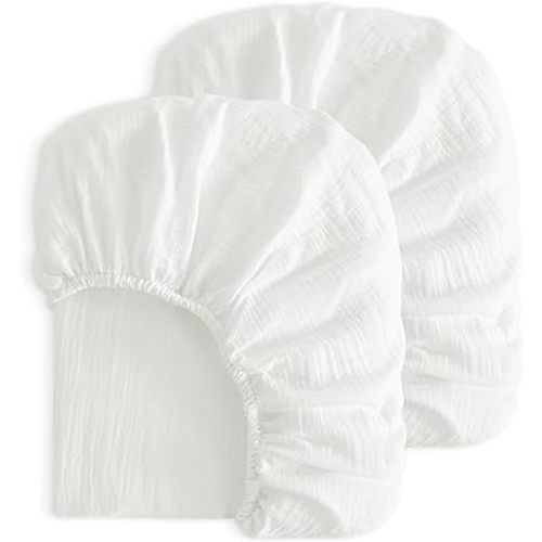 NTBAY 2 Pack Muslin Cotton Crib Sheets, Soft and Breathable Double Layer 28x52 Baby Crib Sheets for Standard Crib and Toddler Mattresses, Boys, Girls, Unisex, White, 28x52 Inches