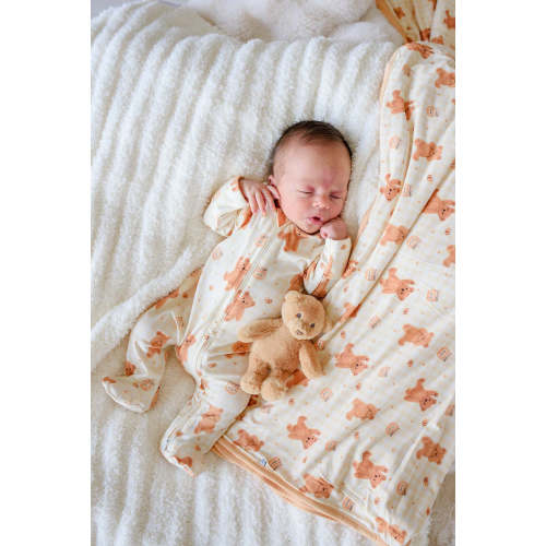 Bamboo Zipper Footie in Honey Bear | Caden Lane