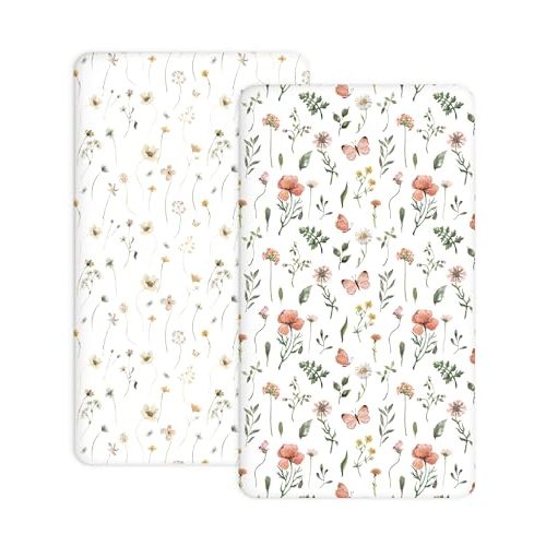 Crib Sheets for Boys and Girls, 2 Pack Fitted Baby Sheets for Standard Toddler Mattress 28" x 52", Soft Breathable Jersey Knit Baby Bedding (Butterfly Garden)