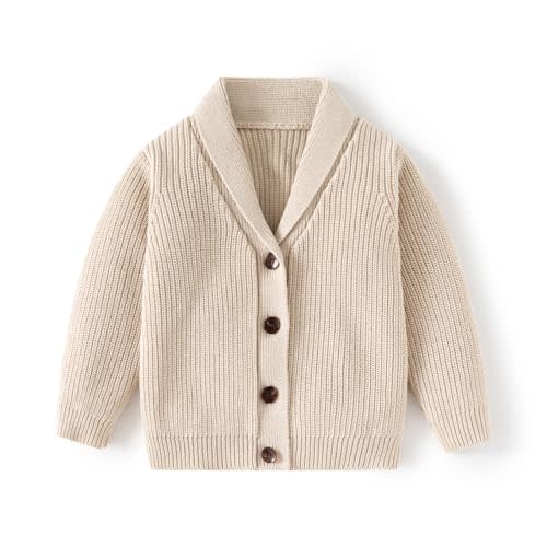 JAYPEIER Toddler Boys' Cotton V-Neck Cardigan Sweater, Infant Baby Boys Button up Knitted Sweatshirt for Fall and Winter