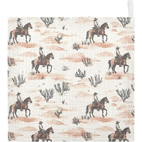 vvfelixl Handsome Female Western Cowboy Baby Burp Cloths Baby Muslin Washcloths for Boys Girls Cotton Babys Face Towel for Newborn Infants Soft and Absorbent 11.8 X 11.8 in, 5 Pack