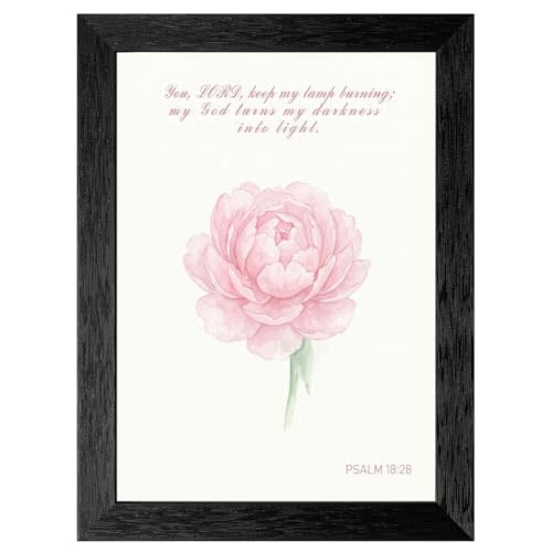 Framed Pink Peony Watercolor Wall Art - Minimalist Pastel Floral Illustration in Black Frame - Romantic Shabby Chic Decor for Bedroom, Living Room, or Nursery - 8x10 Inch