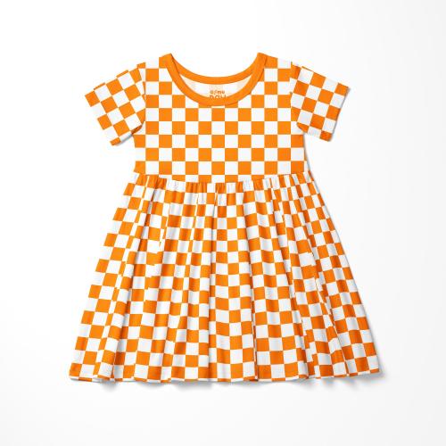 Orange Checkerboard Toddler Twirl Dress: Tennessee Inspired Girls Game Day Outfit