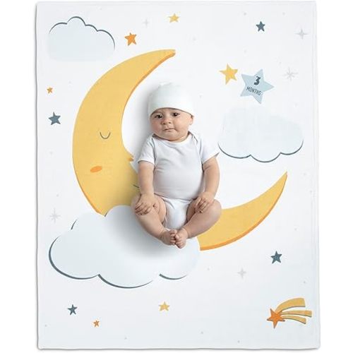 Delta Children Milestone Baby Blanket – Monthly Blanket for Pictures – Photo Blanket for Newborns, Moon