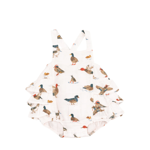 Ruffle Sunsuit | Pink Ducks