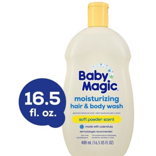 Baby Magic Moisturizing Hair and Body Wash Soft Powder Scent Gentle Baby Cleanser, 16.5 oz