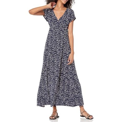 Amazon Essentials Women's V Neck Short Sleeve Waisted Maxi Dress (Available in Plus Size)