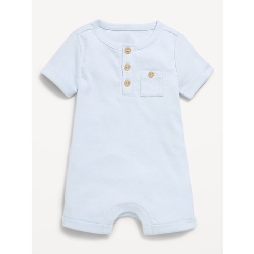 Printed Ribbed Henley Pocket One-Piece Romper for Baby