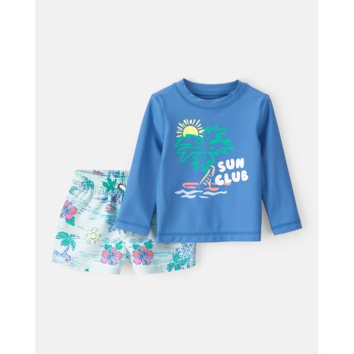 Baby Boy 2-Piece Tropical Beach Long-Sleeve Rashguard Trunk Set - Blue | Carter's