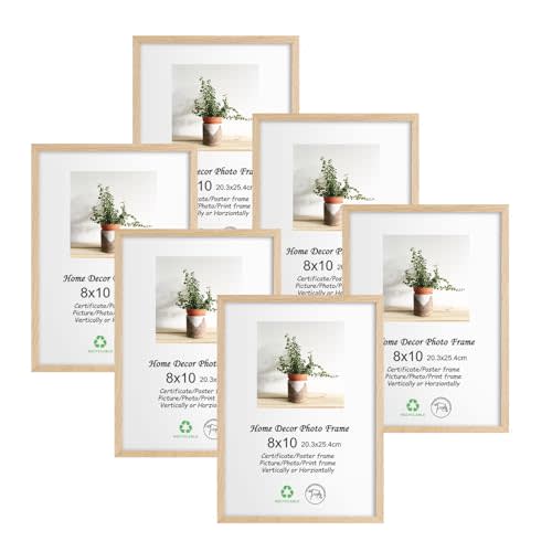 LYYYXGYP 8x10 Wood Picture Frame Set of 6 Wooden Photo Frame Natural Solid Oak Wood Grain Beige Frame with glass for Wall Hanging and Tabletop Display