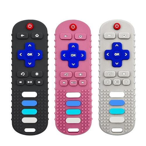 3Pcs Silicone Teething Toys, Remote Control Shape Teethers for Babies Remote Teething Toys, Silicone TV Remote Teether BPA Free/Dishwasher/Refrigerator Safe