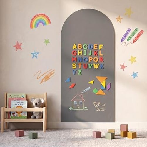 Magnetic Arch Wall Decal, 18" x 40" Strong Adhesive Magnetic Chalkboard Play Wall, Anti-Peel Ideal for Playroom Home Classroom(Grey)