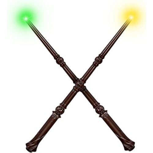 Light Up Magic Wizard Wand with Sounds & 4 Color Lights Illuminating Witch Toys for Kids Cosplay Party Birthday Gift, Brown, 2PCS