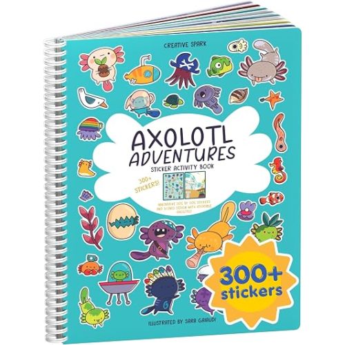 Axolotl 300+ Kids Sticker Book by Cupkin Toddler Airplane Travel Coloring and Sticker Book, Road Trip Essentials, 8 Coloring Pages 8 Side by Side Scenes for Ages 2–8 Years