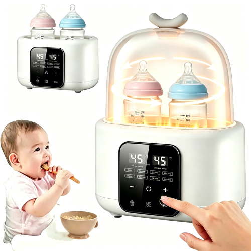 Baby Bottle Warmer, 6-in-1 Double Bottle Warmer and Sterilizer for Breastmilk or Formula, Fast Milk Warmer with Smart Temperature Control, Defrost, Heat Food, Formula Water Warmer for All Bottles