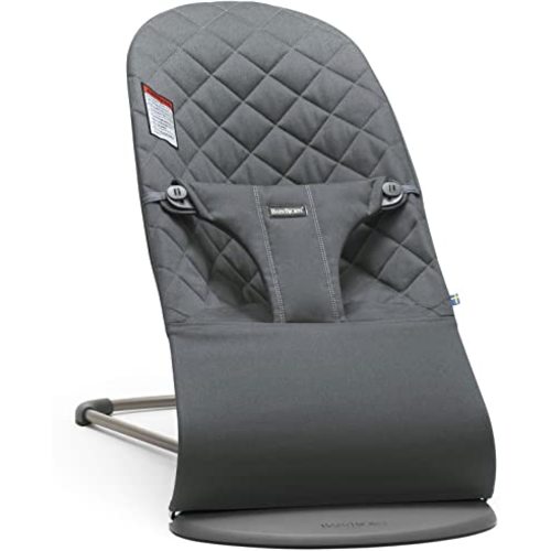 BabyBjörn Bouncer Bliss, Cotton, Classic Quilt, Anthracite 2-in-1 Adjustable Baby Bouncer Seat and Toddler Chair, Newborn to Toddler (8-29 lbs), 4 positions, Lightweight & Portable