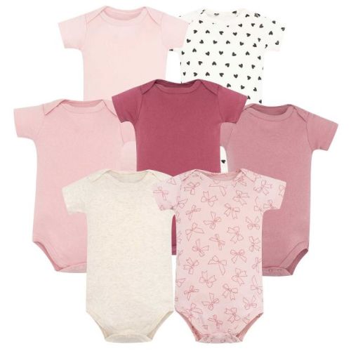 Hudson Baby Infant Girls Cotton Bodysuits 7-Pack, Pink Bow Basic, 3-6 Months