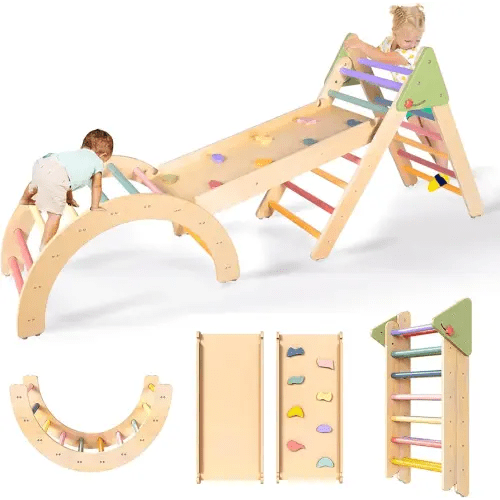aiwo Pikler Triangle Set 7in1 Montessori Toddler Climbing Toys Indoor, Climbing Toys for Toddlers 1-3 Inside, Baby Climbing Gym Toddler Climber Indoor Playground