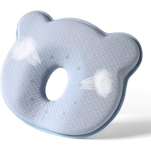 Memory Foam Baby Travel Pillow,Portable Cute Cartoon Bear Soft and Cozy Pillow, Breathable Bedding Set for Infants for Small Boys and Girls Prevent Flat Head