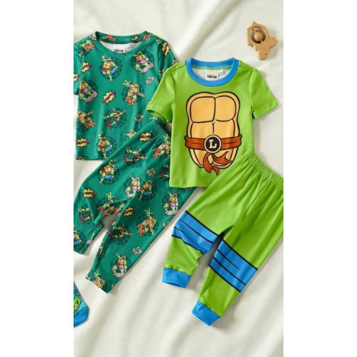 TEENAGE MUTANT NINJA TURTLES | SHEIN Baby Boy Round Neck Cartoon Print Short Sleeve Top And Long Pants Casual Daily Home Pajama Set | SHEIN USA