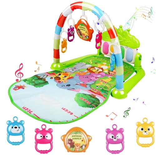 BUSATIA Baby Play Mat, Kick and Play Piano Gym, Musical Activity Center, Tummy Time Toys 0-12 Months