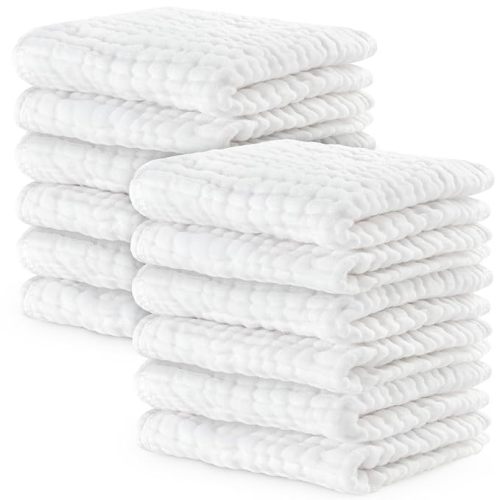 Comfy Cubs Muslin Baby Washcloths 10 Pack - White