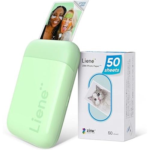Liene Pearl K100 Photo Printer, 2x3” Mini Portable Instant Phone Printer 50 Zink Adhesive Paper, Bluetooth 5.2 Compatible w/iOS & Android, Small Color Picture Printer for iPhone Smartphone Green